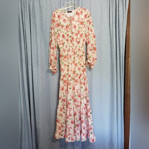 Mikarose Dresses & Skirts - Pink Floral Boho Style Maxi Dress